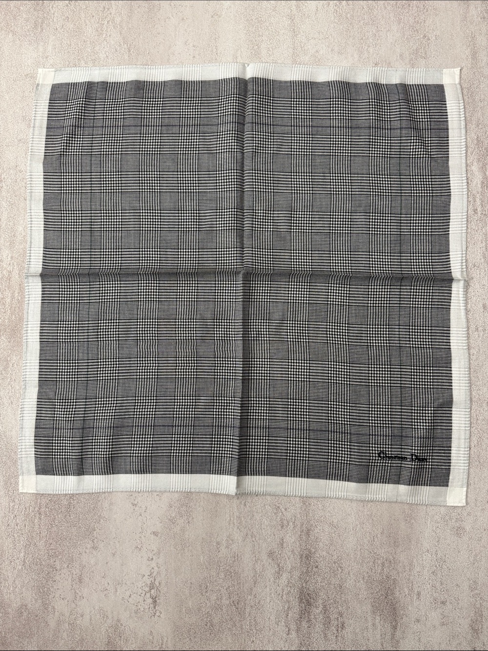 Dior Black and White Glen Plaid Pocket Square